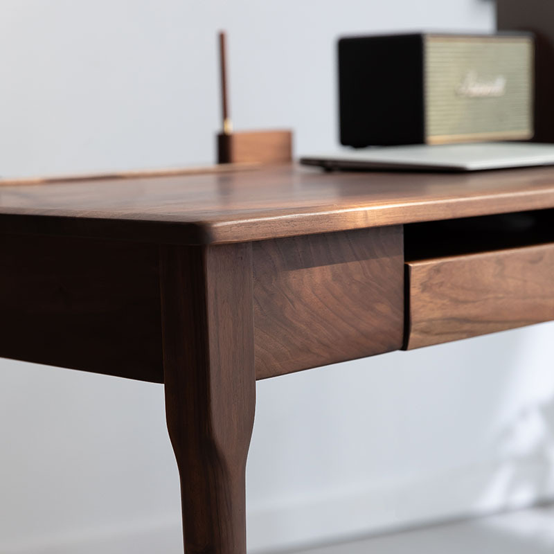 Escritorio de madera maciza nórdica, silla de libro, escritorio de madera de nuez negra de lujo ligero, escritorio de computadora simple