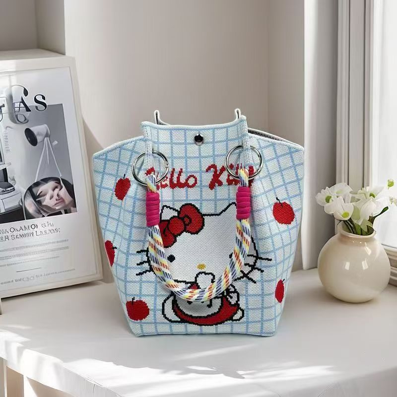 Bolsa de punto bolsas de dibujos animados para mujeres lindas bolsas de regalo de mano bolsas de bocadillos prácticas versátiles bolsas de cubo baratas gran capacidad