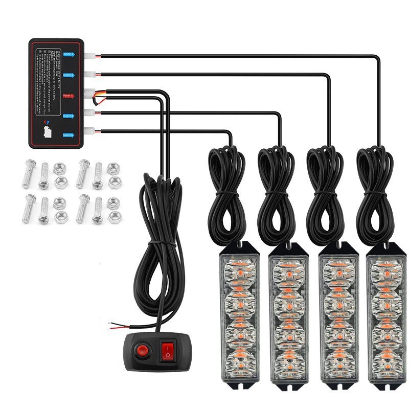 Один-четыре 4LED средняя сетка вспышка свет грузовик боковой свет мощный беспроводной пульт дистанционного управления стробоскоп сигнальная лампа