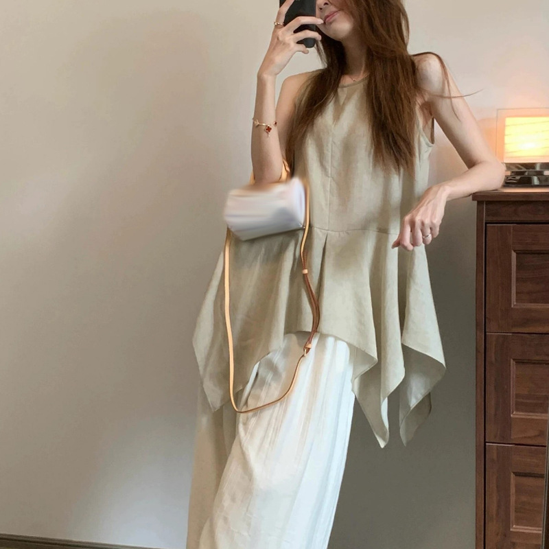 French-Style Artistic Irregular Pink Sleeveless Shirt for Women, Summer Light Luxury High-End Youthful Chic Top