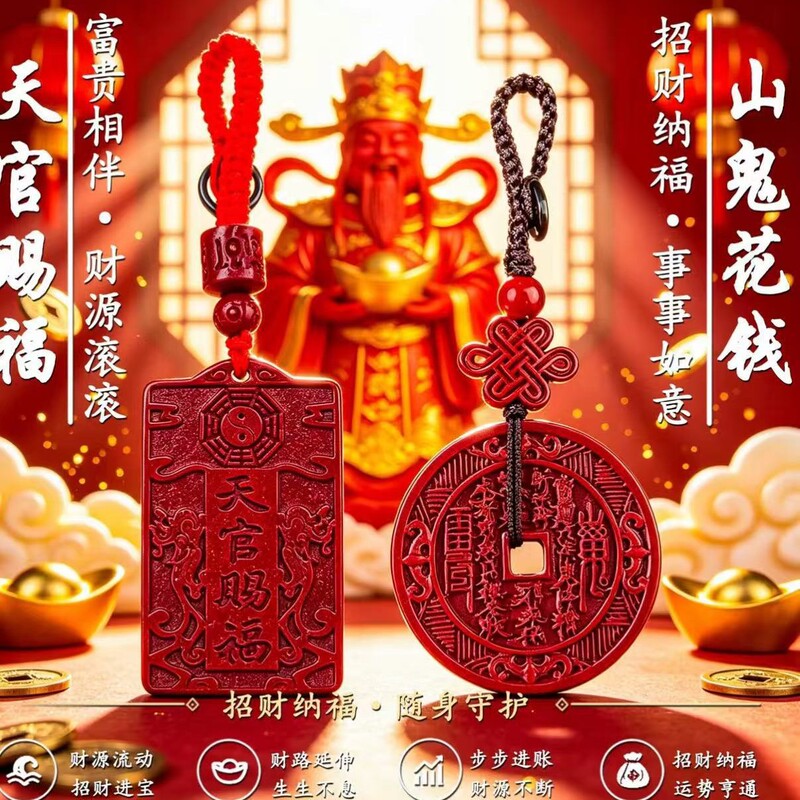 Handmade by Zhen. Cinnabar Feng Shui Amulet for Wealth and Fortune, Car Pendant Handmade by Zhen. Cinnabar Feng Shui Amulet for Wealth and Fortune, Car Pendant