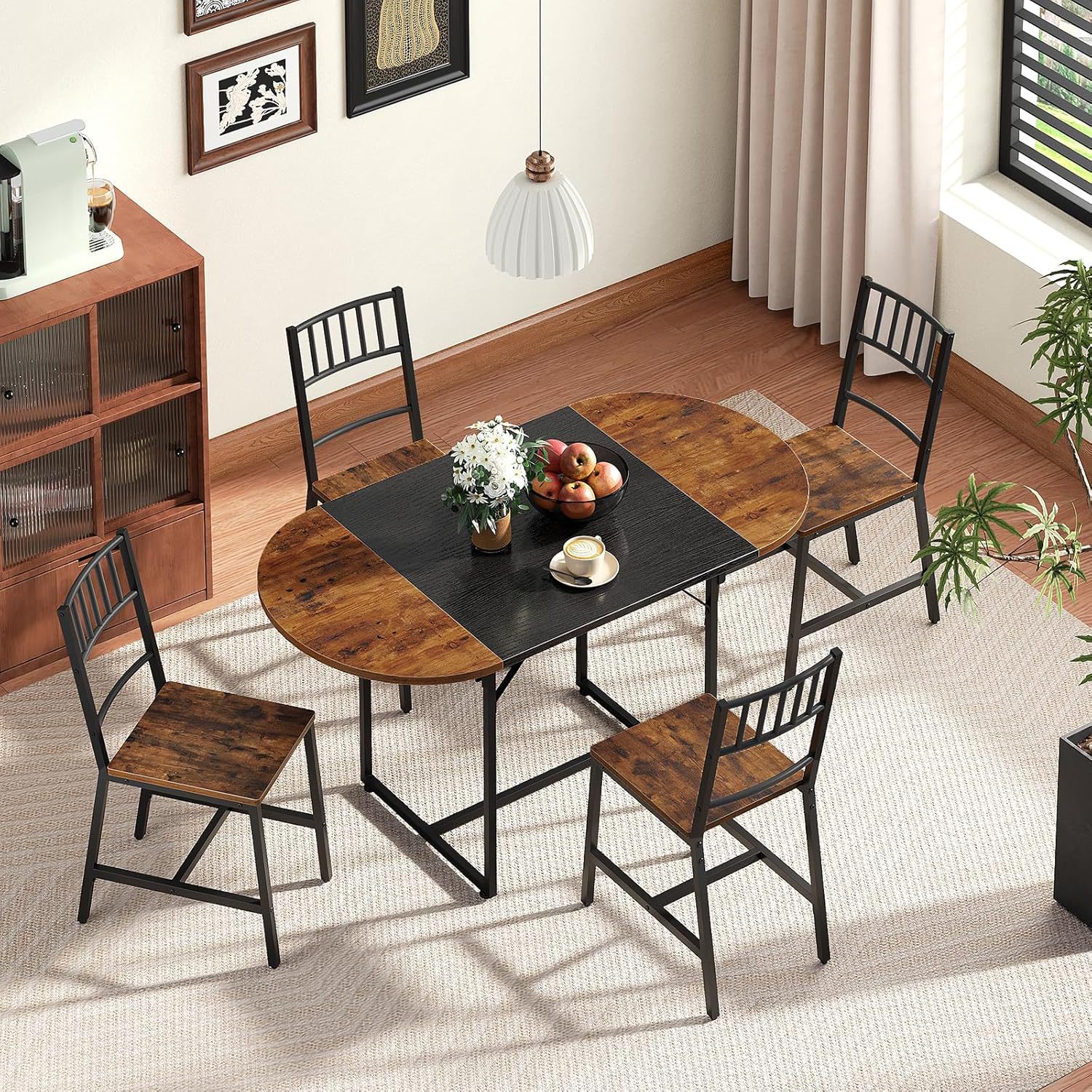Modern Simple Hot Style Dining Table Folding Expansion on Both Sides Iron and Wood Combination Frame Living Room Multi-Functional Dual-Purpose Table Set