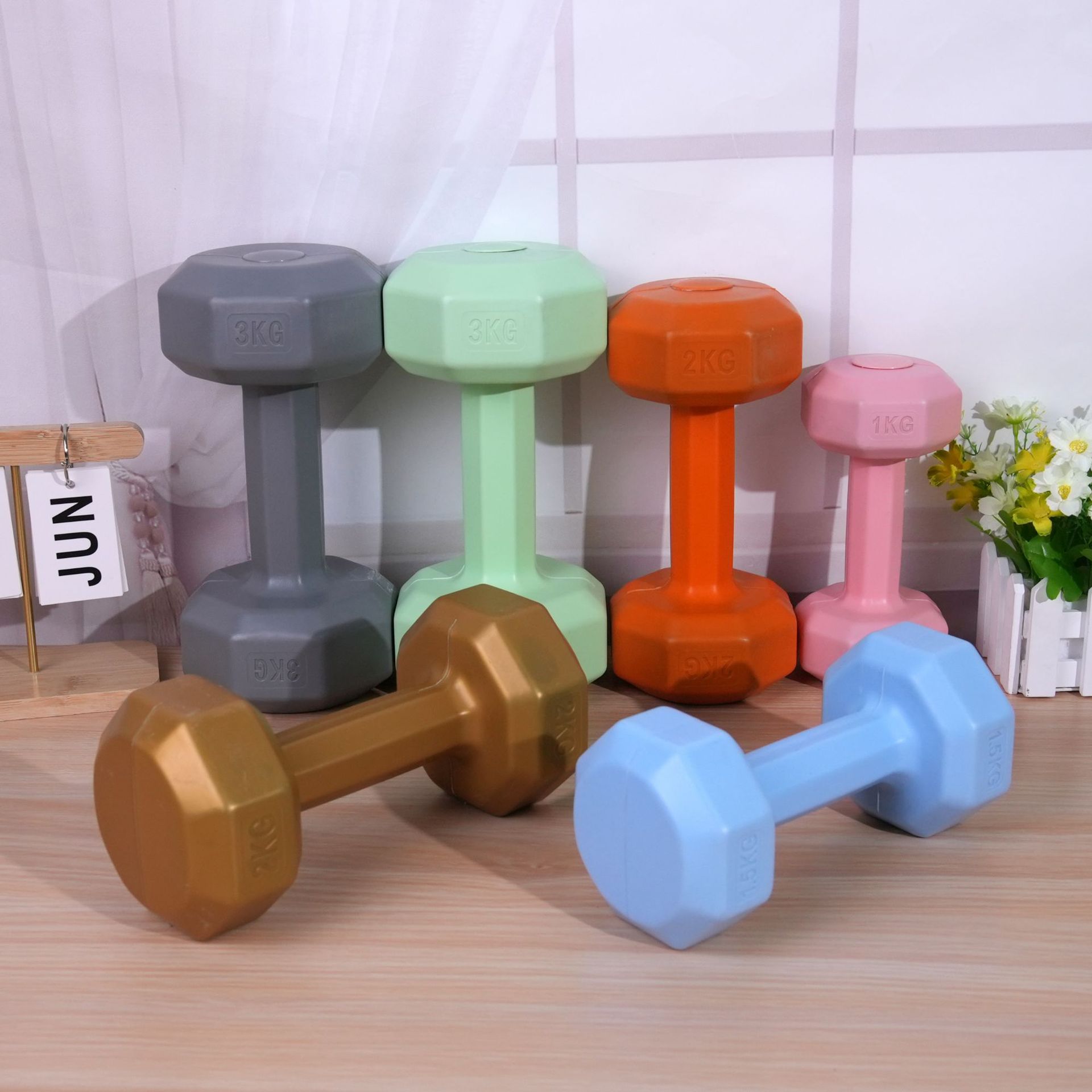 Kadınlar için küçük dambıllar, evde kullanım için fitness ekipmanları, çocuklar için kauçuk kaplı dambıllar, erkekler için kol kası geliştirme kettlebell'leri, yoga dambılları, bir çift set.