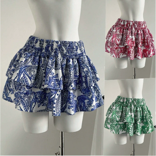 2025 Европейская и американская внешняя торговля, трансграничная модная юбка с принтом для отдыха, утягивающая пляжная юбка с эластичной резинкой на талии, женская одежда