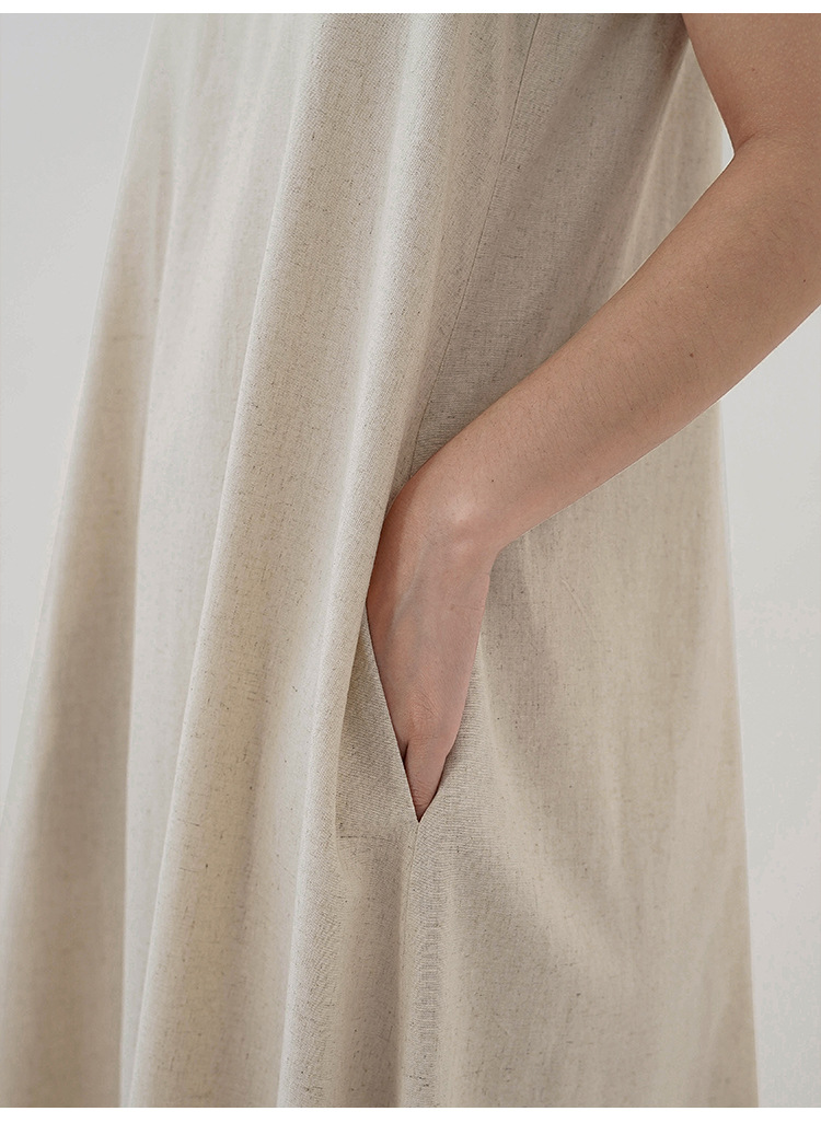 Cotton Linen Maxi Dress Summer French Pastoral Sleeveless Backless Hollow Out Cutout Niche Casual Loose Maxi Dress