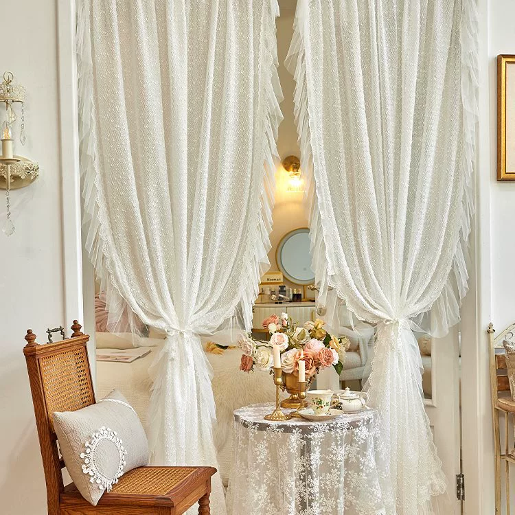 Однотонная кружевная прозрачная занавеска в стиле Chanel, без сверления, магическая лента для спальни, оконная перегородка, дверная занавеска с штангой.