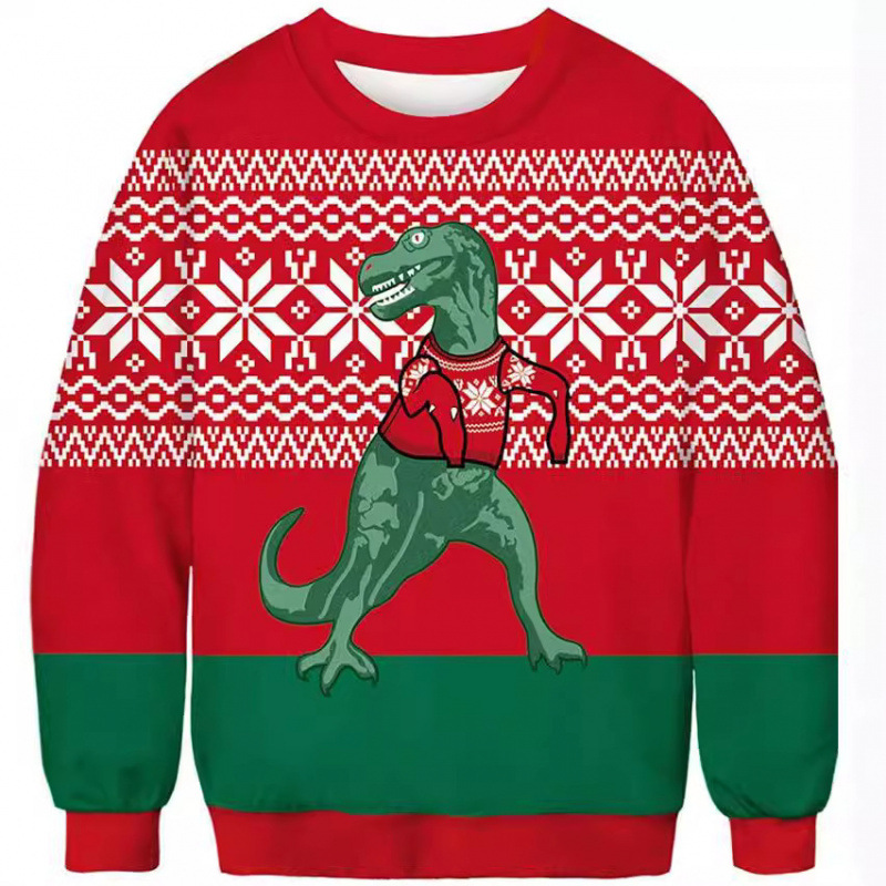 2024 New Spring Christmas 3D Digital Printed Men's Round Neck Thin Hoodie Long Sleeve Casual_voghion.com