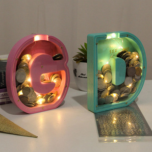 Internet Celebrity Wooden English 26 Letters Piggy Bank Piggy Bank Acrylic Transparent Birthday Gift Desktop Ornament