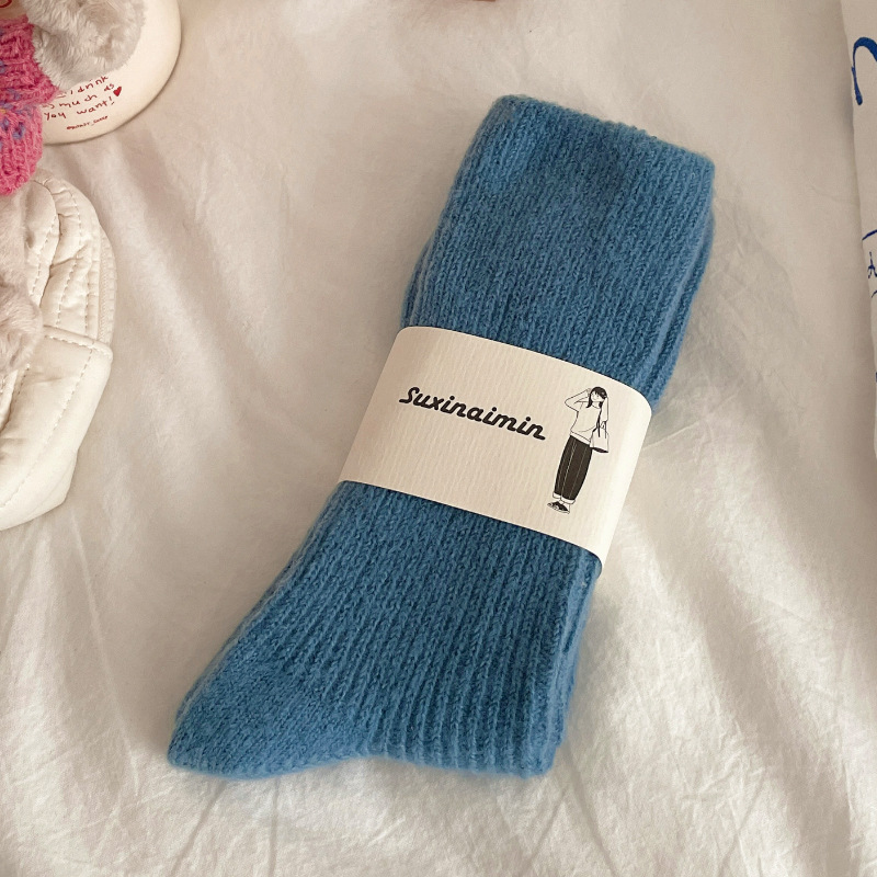 Suxinaimin invierno cordón espesado calcetines dopamina color doble aguja pila calcetines japonés cálido media pantorrilla Calcetines