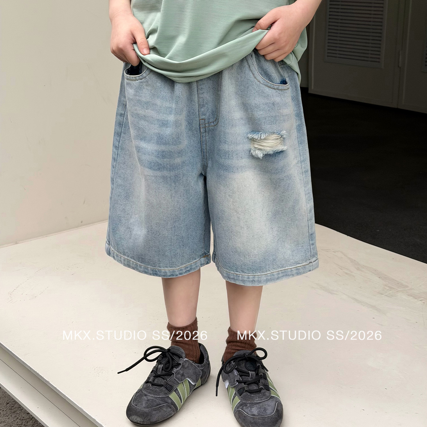 Pantalones Cortos de Mezclilla con Rasgados para Niños de Algodón, Suave, para Verano