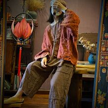 原创棉麻女装文艺复古厚麻宽松外披小衫秋外套1945