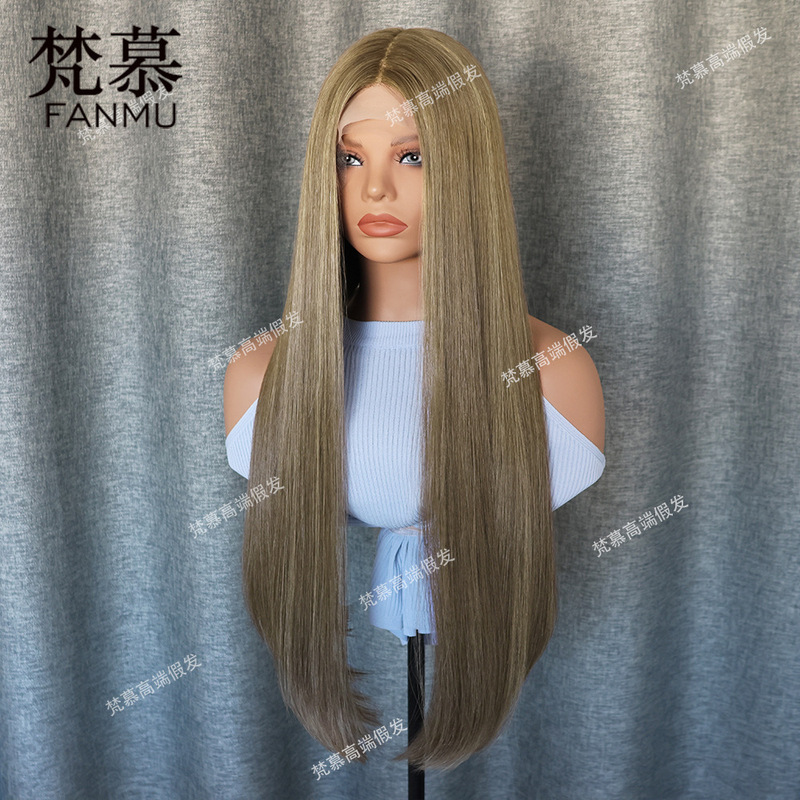 European and American Mixed-Race Wig, Highlighted Long Straight Jewish Hair, Classy Dyeing Technology, White Full Human Hair Wig European and American Mixed-Race Wig, Highlighted Long Straight Jewish Hair, Classy Dyeing Technology, White Full Human Hair Wig