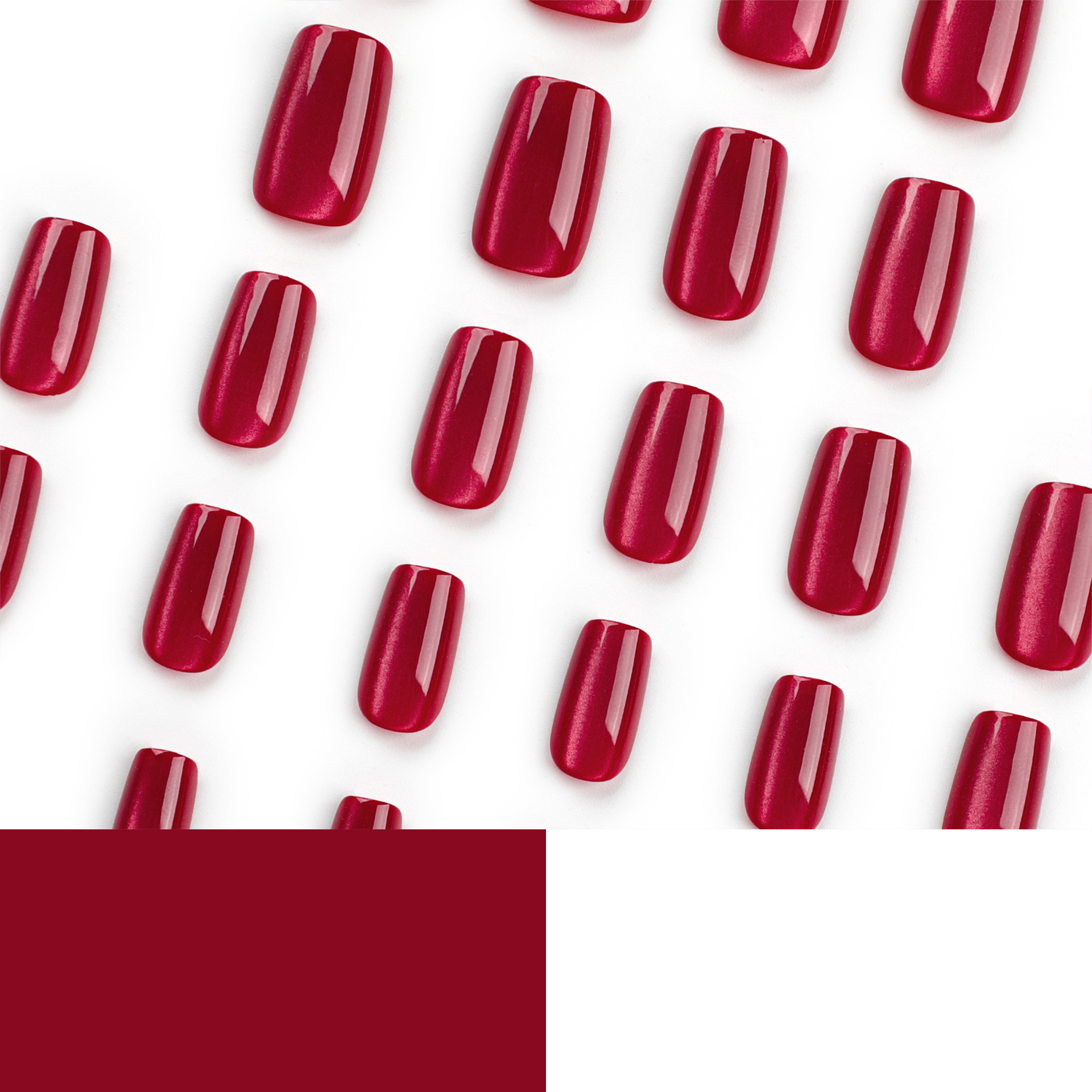 Año nuevo Ojo de gato rojo color sólido desgaste uñas corto Otoño e Invierno blanco simple manicura extraíble pieza fábrica al por mayor