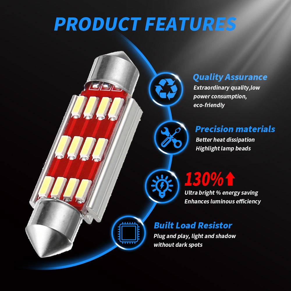 Amazon best-selling Car LED roof light, dual tip, 4014, 31/36/39/41mm decoding, reading light