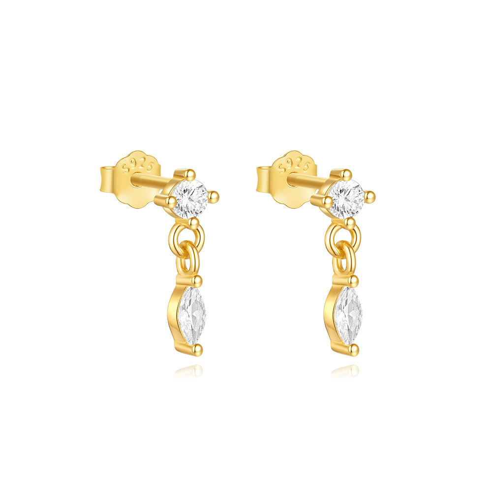 Women's Gender 1 Pair 925 Sterling Silver Zircon Water Droplets Ear Studs