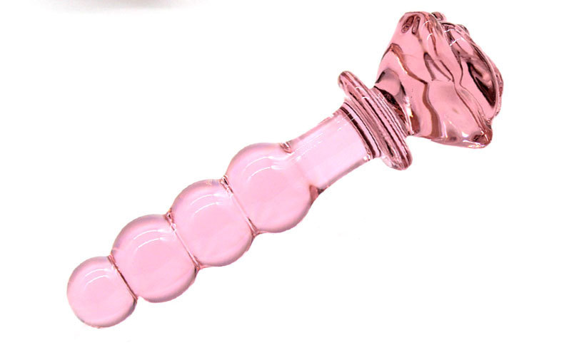 Small Pink Crystal Rose Glass Anal Plug, Transparent Borosilicate-Style Massage Toy — detail image 6