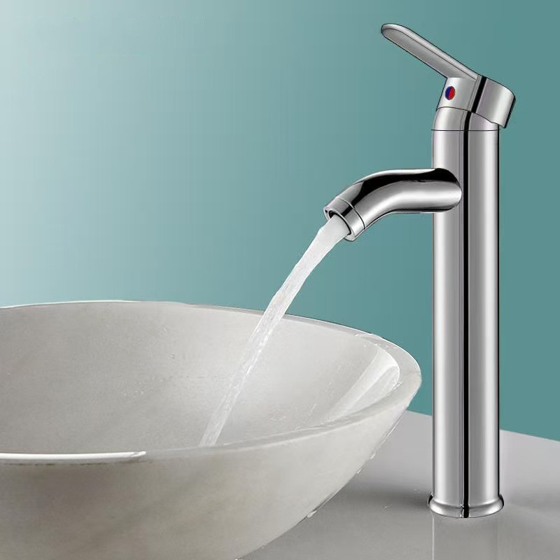Lavabo sobre encimera lavabo acero inoxidable grifo frío y caliente redondo nórdico simple baño grifo plateado