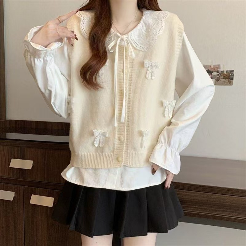 红色可爱蝴蝶结针织马甲女2025春秋大码胖mm减龄叠穿毛衣背心上衣|undefined