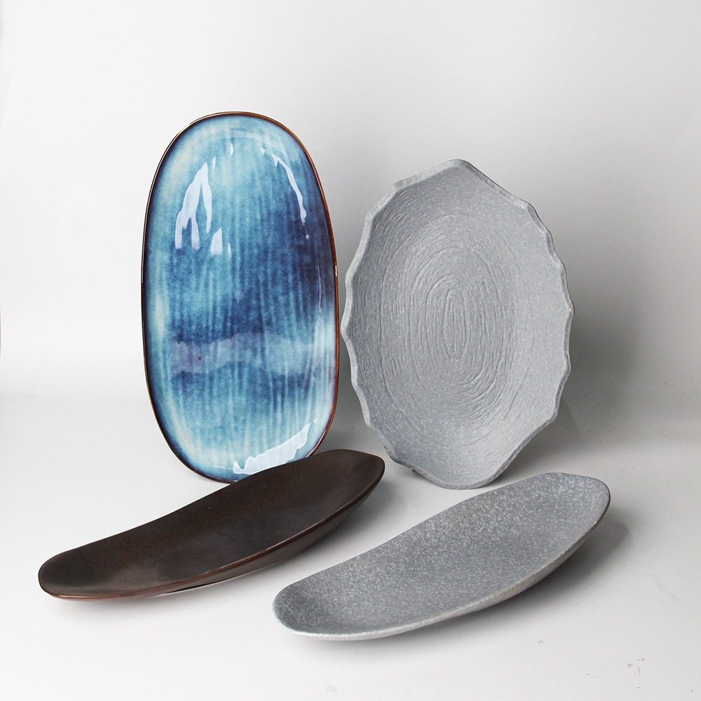 Cerámica creativa placa rectangular superficie gruesa esmerilado placa cuadrada sushi Placa de pescado placa resistente a los arañazos swing bandeja de la placa