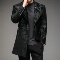Средне длинная slim-fit осенняя куртка для мужчин, черная, стильное трендовое пальто, размеры 170–195