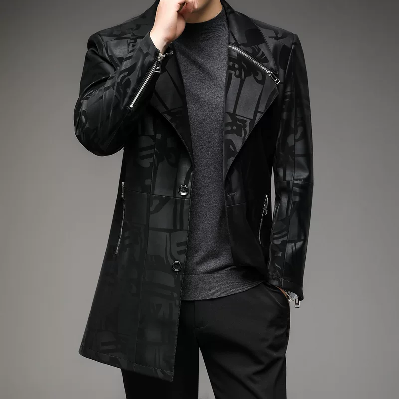 Средне длинная slim-fit осенняя куртка для мужчин, черная, стильное трендовое пальто, размеры 170–195