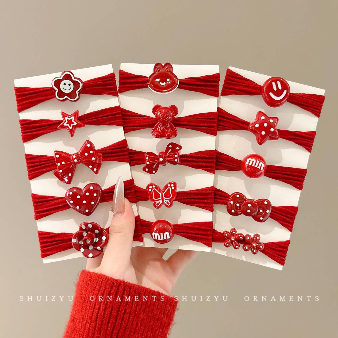 Niños de Año Nuevo cabello rojo niñas de alta elasticidad cabello correa anillo de cabello bola cabeza cabeza de caballo alta cabeza de cabello