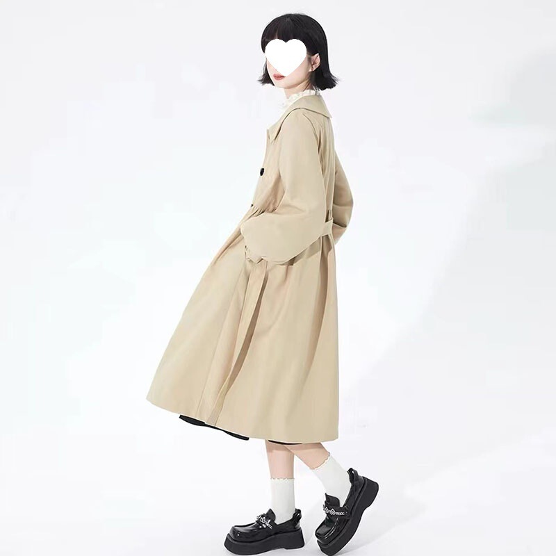 学院风2025新款女装收腰韩系小个子卡其色中长款风衣外套女春秋|undefined