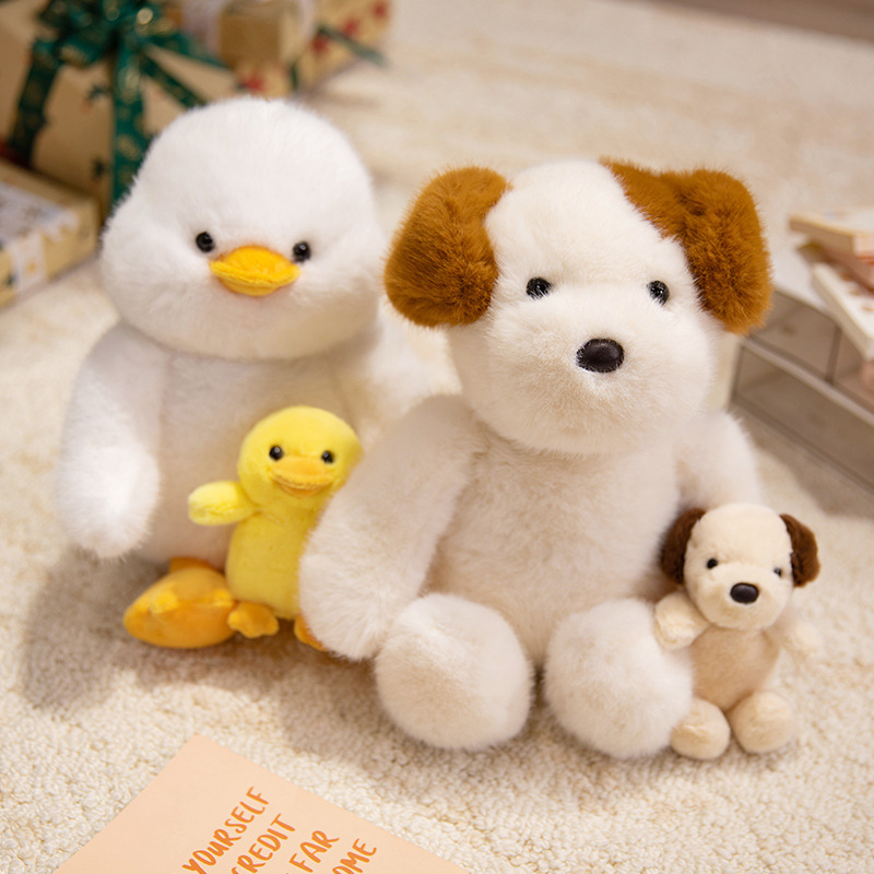 Madre e hijo encantador perro pato muñeca muñeca de peluche zorro conejo muñeca para niños pacificador muñeca