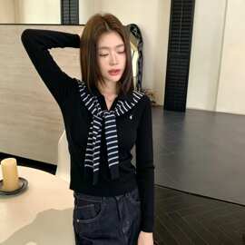 韩系学院风设计感小众V领披肩针织衫长袖女2026早秋新款上衣潮ins