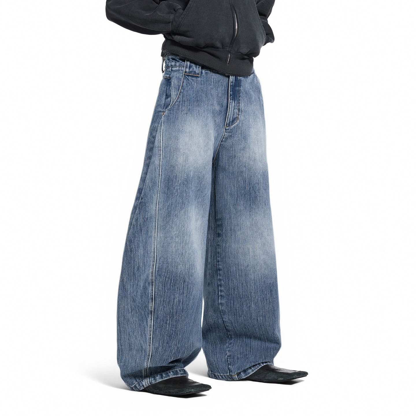 Jie Zhan Men's Clothing | Spray-Washed Distressed American-Style Denim Casual Pants for Men, New Spring/Summer Collection, Size 26.