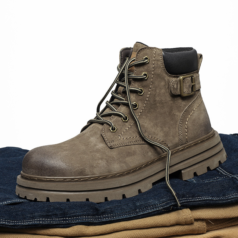 Men's ankle boots Autumn high top men's boots Retro casual desert boots Leather big yellow boots platform work boots_voghion.com