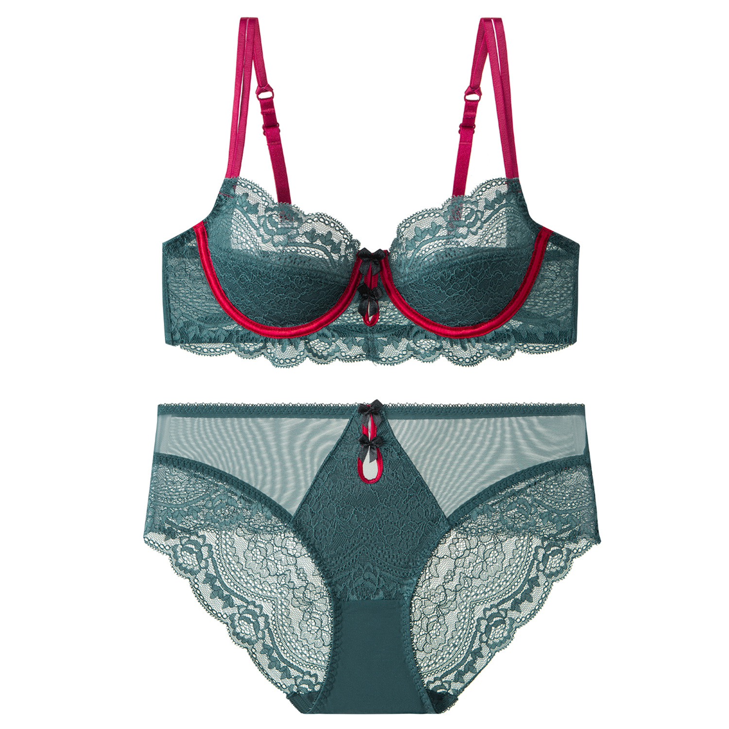 Ropa interior de encaje rojo sexy francés transfronterizo, ultrafino, puro, pechos grandes, pequeños, año de nacimiento, conjunto de pecho