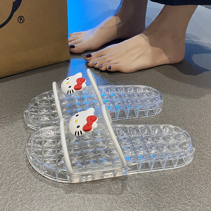 Transparent Crystal Slippers for Women's Home Summer Cartoon Casual Bathroom Bath Non-Slip Anti-Odor Soft-Soled Fashion Slippers for Women