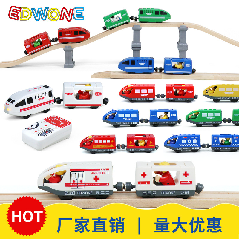 EDWONE electric train set wooden track matching electric train set magnetic train toy