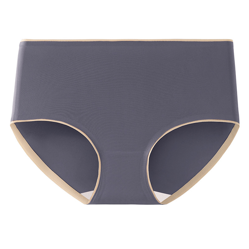 Ropa interior de color sólido simple, seda de hielo para mujer, cintura media sin costuras, entrepierna antibacteriana de verano, ropa interior de entrepierna de algodón puro, pantalones de cadera para mujer