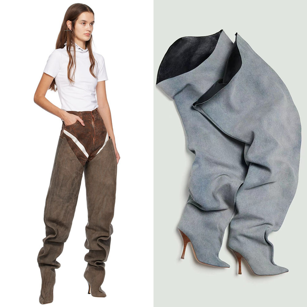 2025 European and American Catwalk Style Pointed Toe Over-The-Knee High Boots Fashionable Sexy Nightclub Hottie Trouser Boots Large Size Women's Boots Trendy