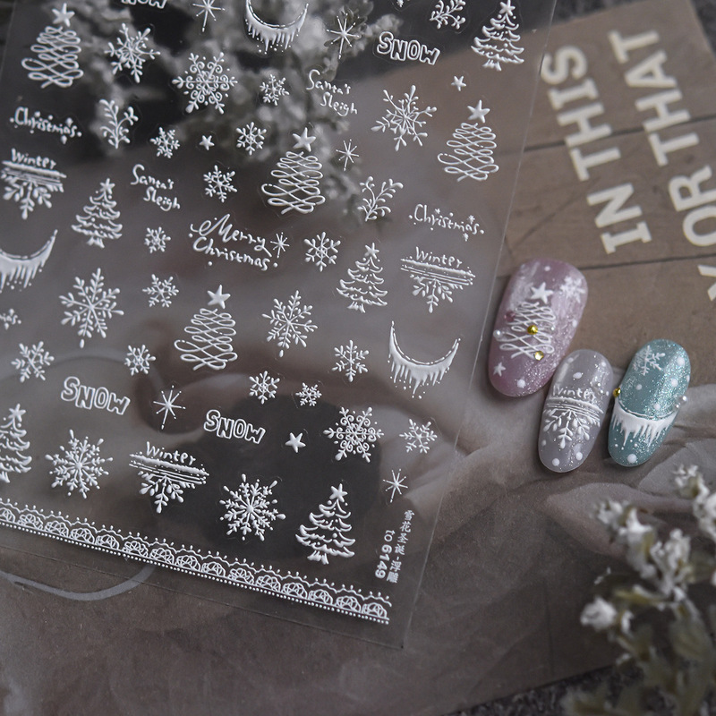 tomon embossed nail art stickers, new ins-style Christmas-themed nail stickers, French-style snowflake Christmas stickers with adhesive backing, nail art decorations