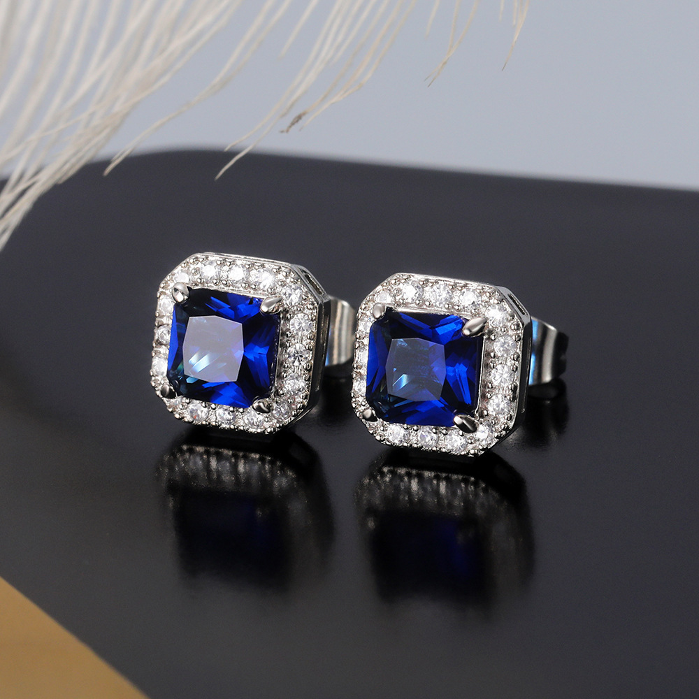 Women'S Gender Inlay Design 1 Pair Simple Style Square Copper Inlay Zircon Ear Studs