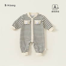 邦选婴童装儿童连体衣春秋季新款宝宝衣服小熊玩偶条纹爬服外出服
