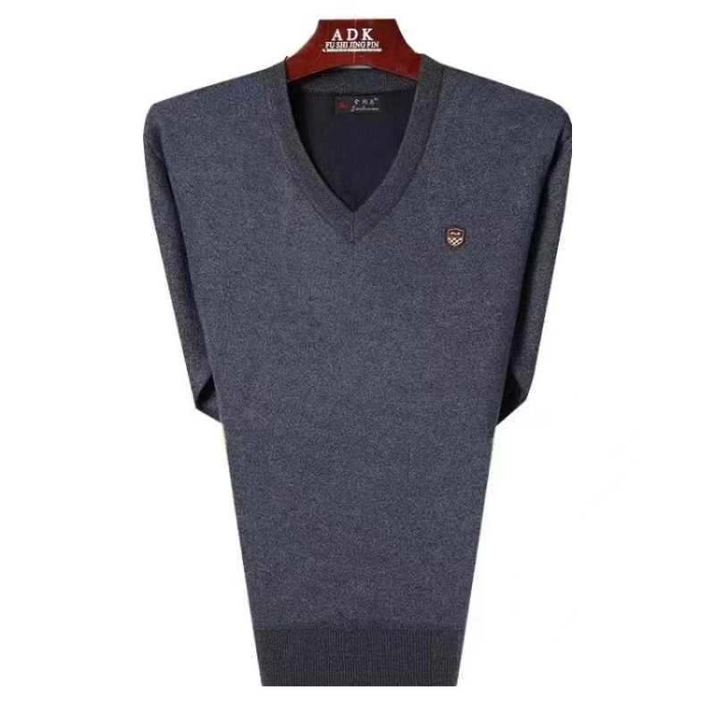 Оптовый агент среднего и пожилого возраста толстый свитер на флисовой подкладке Повседневный V-образный вырез папа однотонный свободный свитер Топ