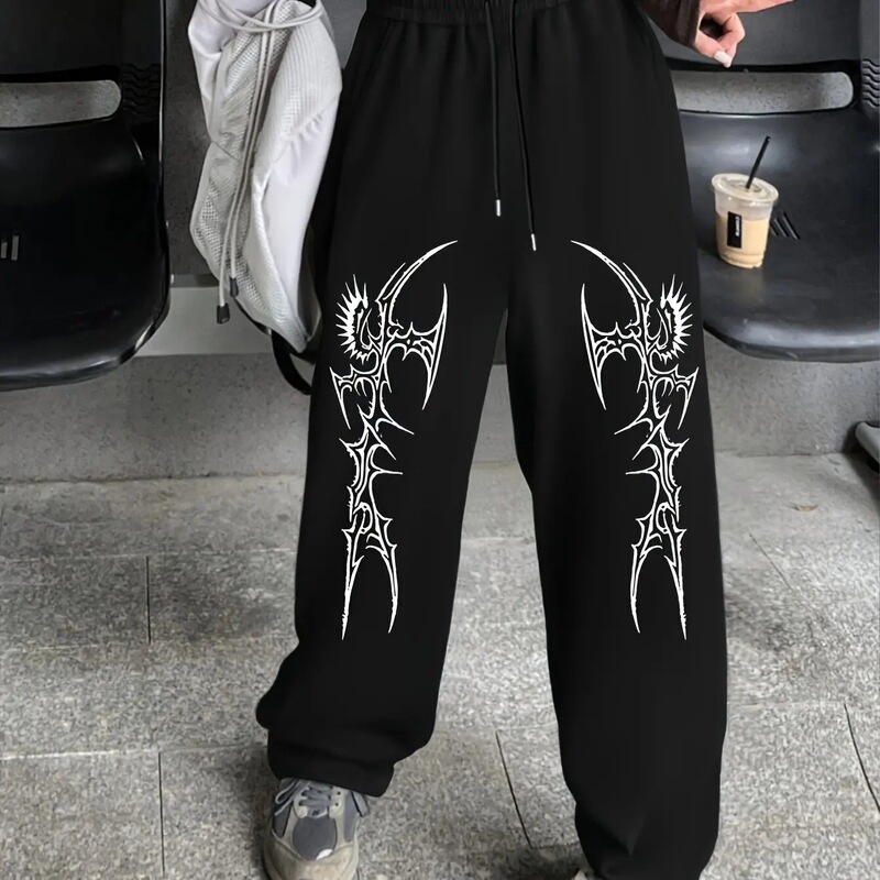 Spring and Autumn New Y2K Dark Gothic Print Loose Slimming Unisex Drawstring Sweatpants Wide-Leg Joggers