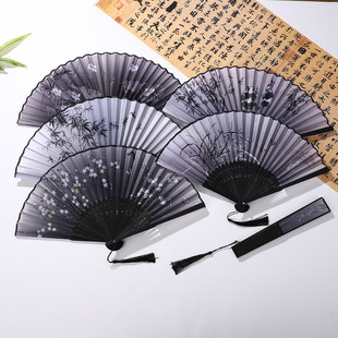 New Fan, Ancient Style Silk Fan, Chinese Style Ink Fan, Foldableing Orchid, Lotus, Plum Blossom Foldableing Fan, National Trend