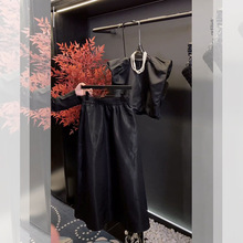 黑色两件套装裙子女夏季赫本风感chic上衣甜辣可盐可甜感