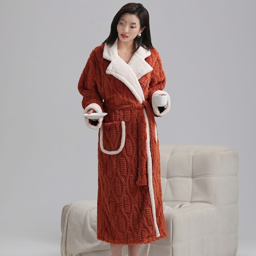 Coral Fleece Nightgown for Women, Autumn/Winter Thickened & Lengthened Flannel Bathrobe, Velvet-lined Pajamas for Beauty Salons and Hotels—Set of Two