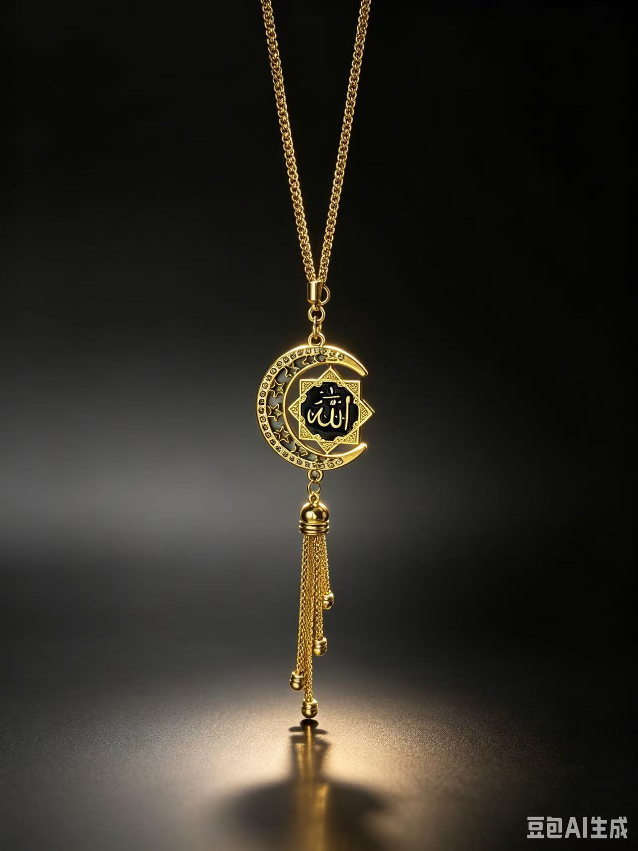 Golden Star and Moon Enamel Car Pendant, 3D Scripture Car Hanging Ornament, Diamond-Encrusted Rearview Mirror Tassel Decoration, Cross-Border Wholesale