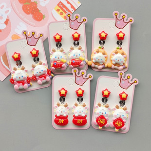 New Dragon year jewelry cartoon glossy Zodiac cute dragon National style festive children's ear clip without piercing pendant student earrings