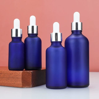 定制20ml30ml磨砂蓝色玻璃精油瓶50ml胶头滴管精华液瓶空瓶小样瓶
