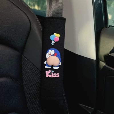 Car seat belt shoulder pad men's and women's cute extended pair of safety belt protective cover creative car interior decoration accessories (Seat belt shoulder pad) - jingle-cat-butt-right-ice-silk-shoulder-pads