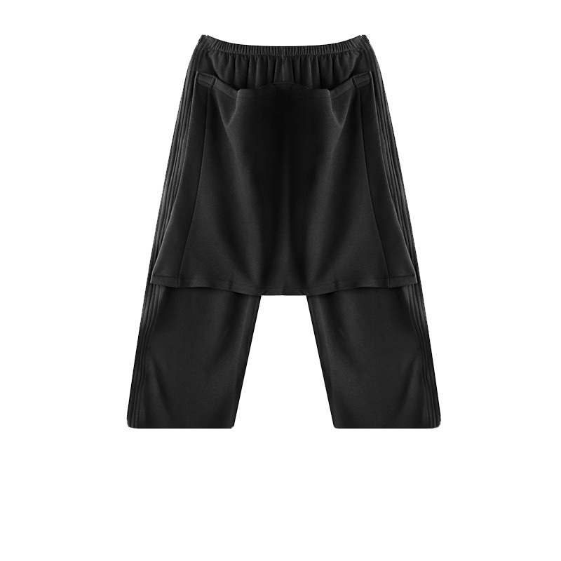 커버 프론트 크롭 팬츠 사이드 지퍼 코튼 블랙