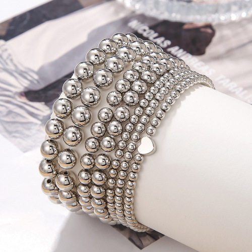 Euramerican Cross-border Accessory Ins Simple CCB Bead Bracelet Set of 7 Pieces Fashion Round Bead Elastic Bracelet Accessory